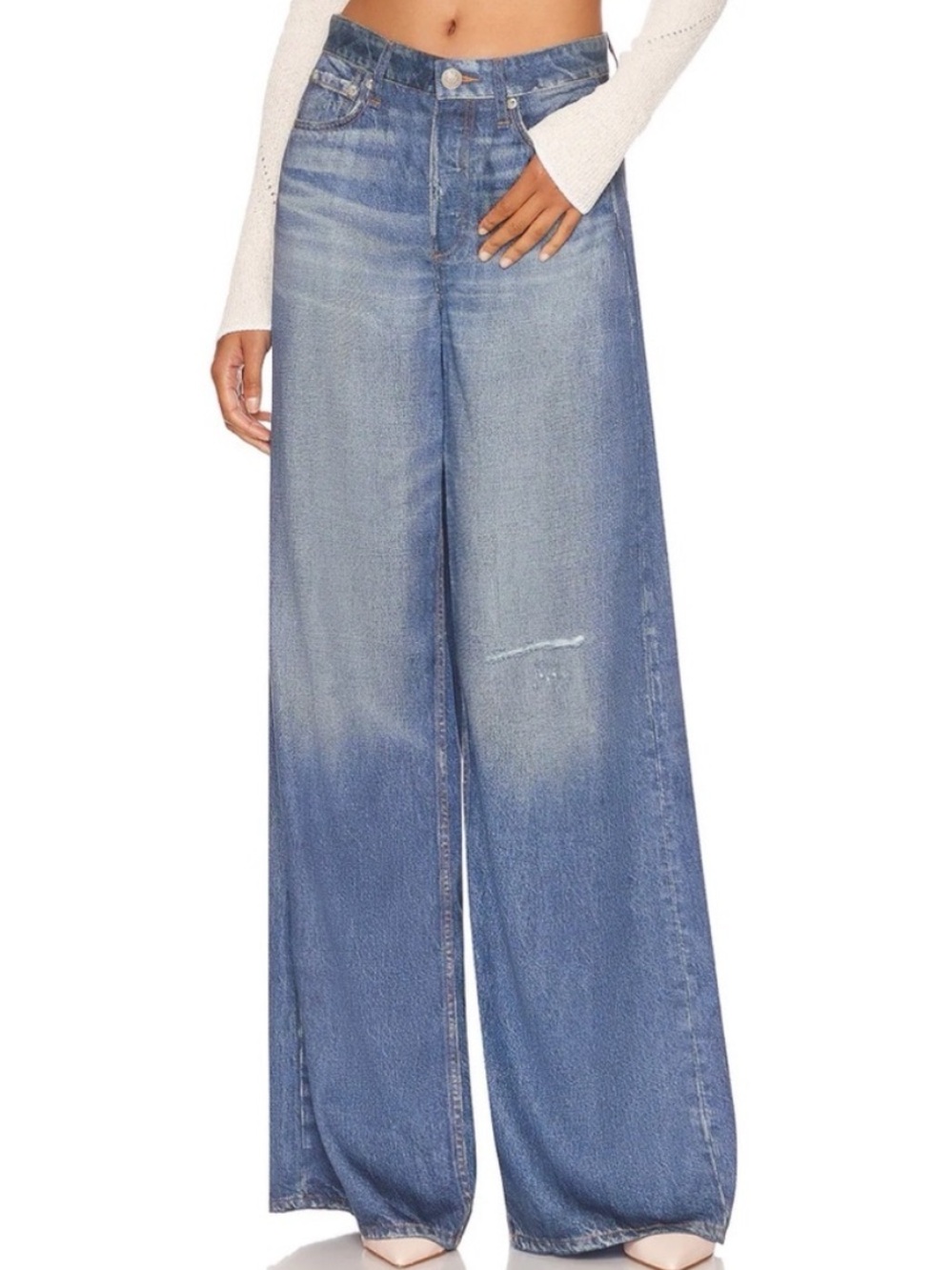 Rag & Bone Liquid Miramar Sofie Wide Leg Pants Jeans in Taylors Blue Size 25